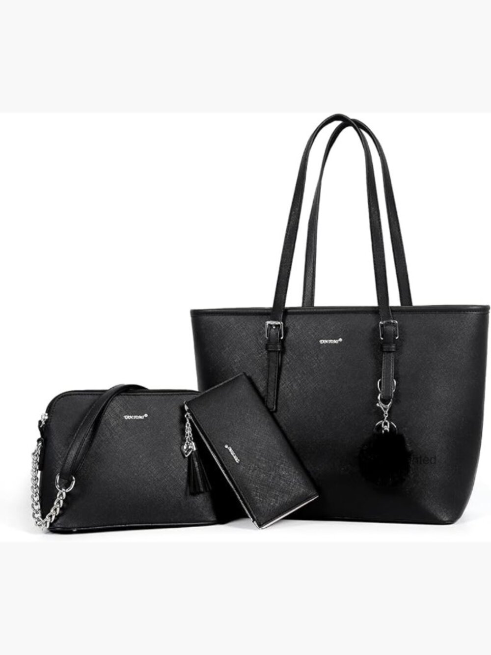 3pc Faux Leather Tote Set w Shoulder Bag Wallet Satchel Purse Set for Work